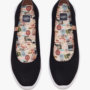 UIN Menorca III Shoes Womens Size 9 Charcoal Black Knitted Comfort Slip On